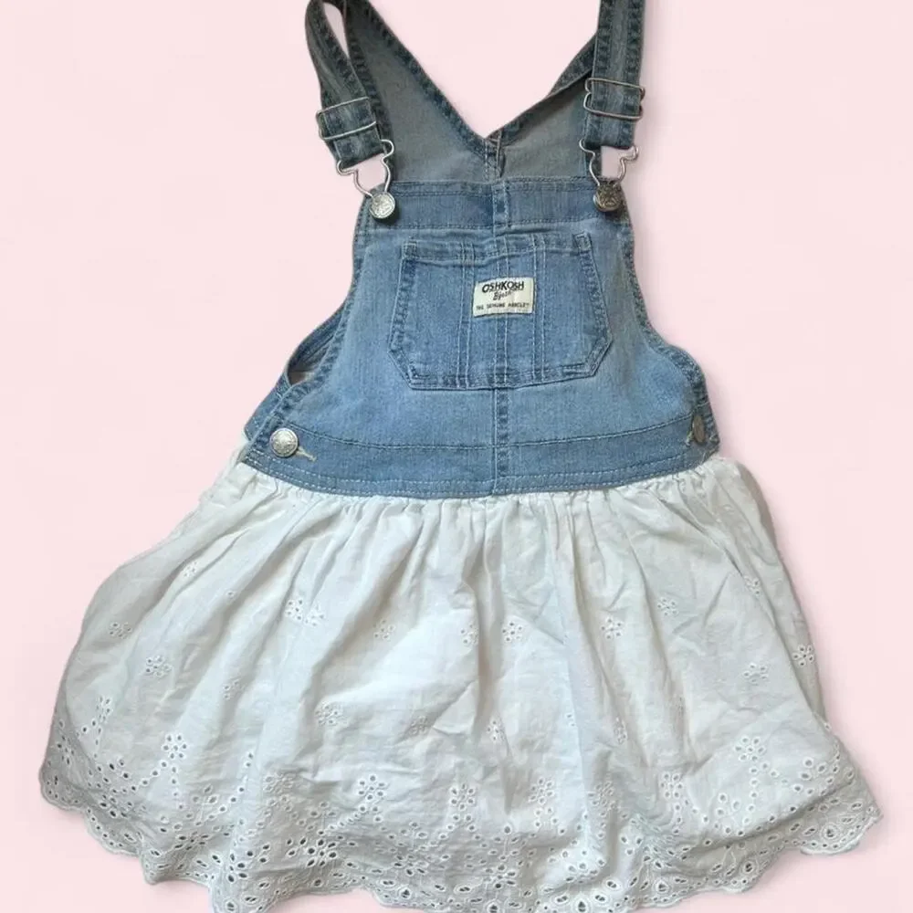 Oshkosh bgosh white blue Denim Dress Girls Toddler 4 4T Boho Summer Fall Dress